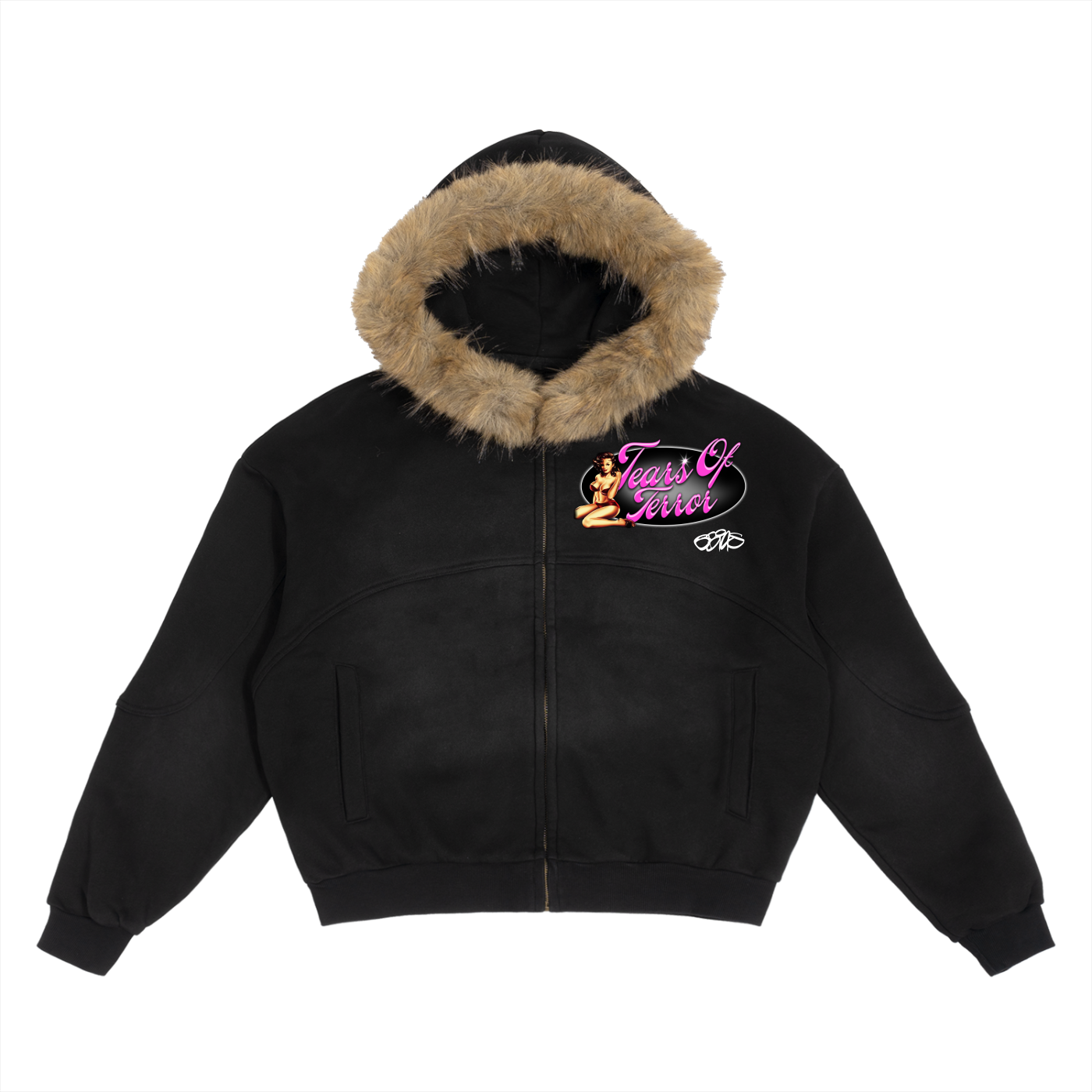 Sun Fade Boxy Detachable Fur Hoodie