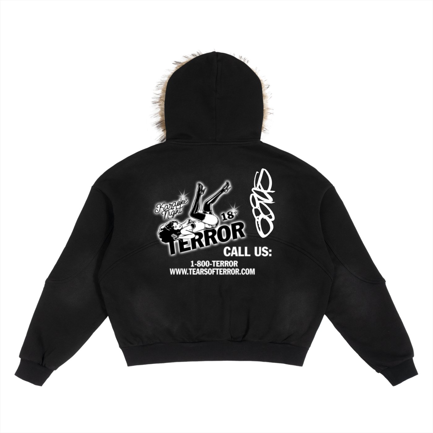 Sun Fade Boxy Detachable Fur Hoodie